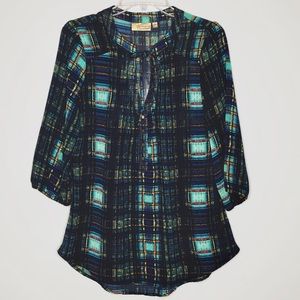 Vera Wang Princess Teal Plaid Tunic Top Sz.L